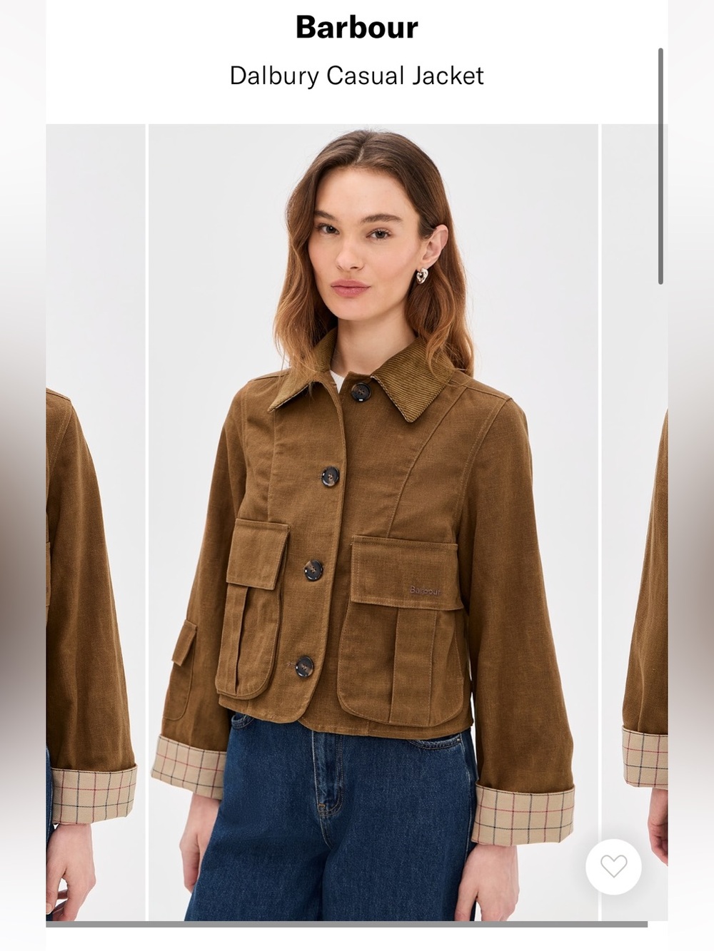 New! Barbour Dalbury size 12 US Brown Casual Jacket Cotton Linen Cropped Plaid